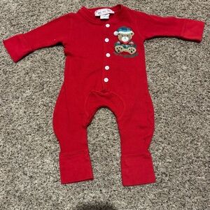 Vintage 90s “My 1st Christmas” Red Waffle Knit Onesie – Ho Ho Ho Back Flap – 12M